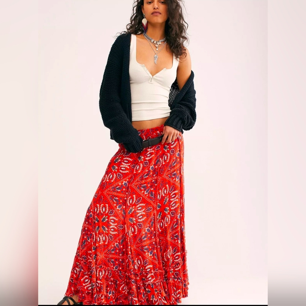 Free People One Cypress Printed Bandana Print Maxi Skirt XS